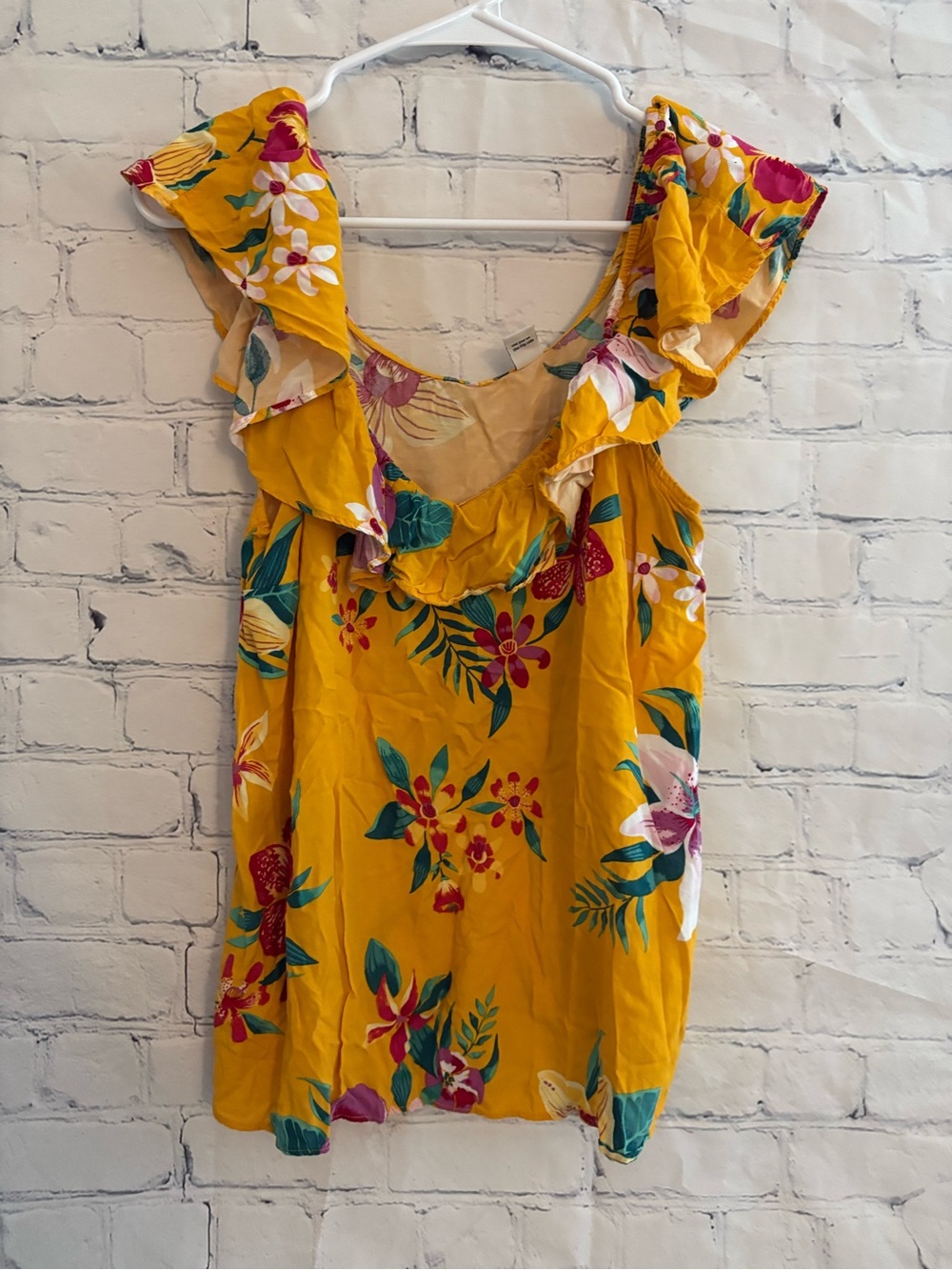 Old Navy Yellow Floral Print Ruffle Sleeve Blouse Size M